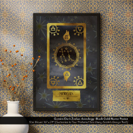 Poster Gemini Astrologia Zodíaca Escura: Nome Dourado Pre