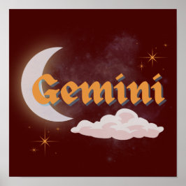 Poster Gemini Celestial Moon Cloud Stars Astrology Art