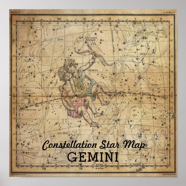 Póster Gemini gêmeos mapa estelar da constelação junho (Frente)