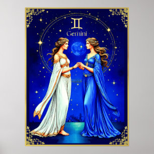 Poster Gemini gêmeos sob um céu estrelado