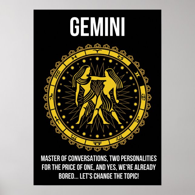 Poster Gemini - Horoscópio, Engraçado Sinal Zodiac Humor (Frente)