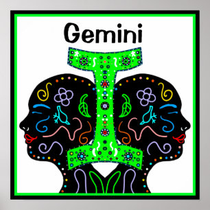 Poster Gemini Sinal de Horóscopo de Arte Desenhada à Mão