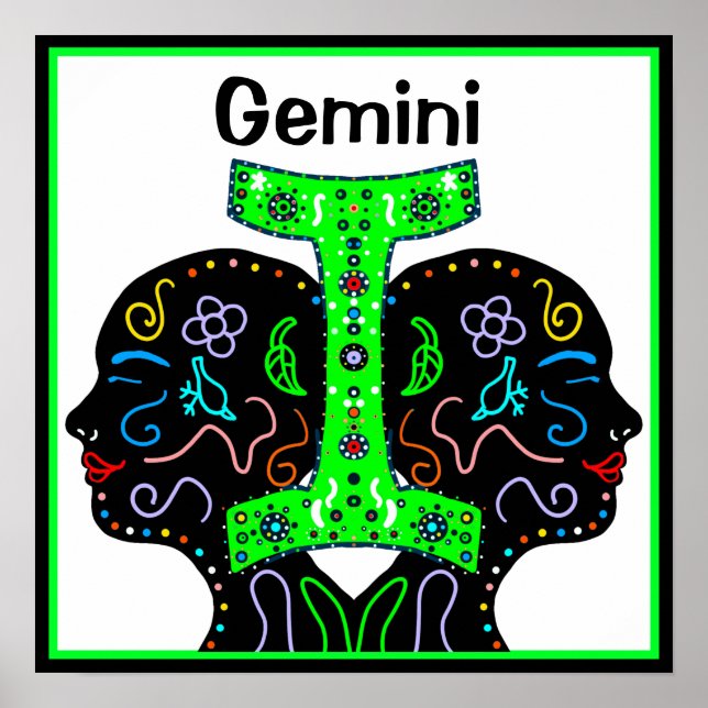 Poster Gemini Sinal de Horóscopo de Arte Desenhada à Mão (Frente)