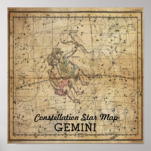 Póster Gemini Twins Constellation Star Map June