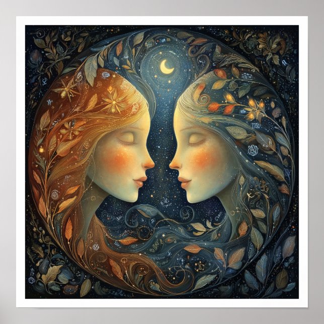 Poster Gemini Zodiac Birth Sign Astrology Celestial (Frente)