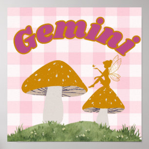 Poster Gemini Zodiac Cottagecore Fairy Mushroom