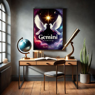 Poster Gemini Zodiac Doves in Harmony