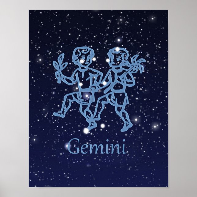 Póster Gemini Zodiac - Símbolo e constelação (Frente)