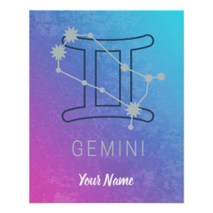 Póster Gemini Zodiac - Sinal de Estrela Watercolor Horosc