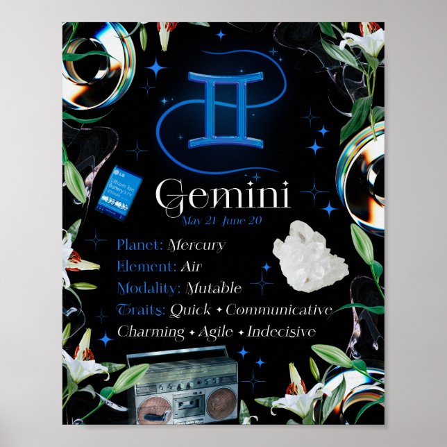Poster Gemini Zodiac - Sinal de Estrela Y2K Preto 4:5 Pos (Frente)