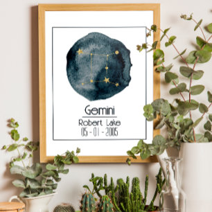 Poster Gemini Zodiac Sinal: Nome Personalizado e Aniversá
