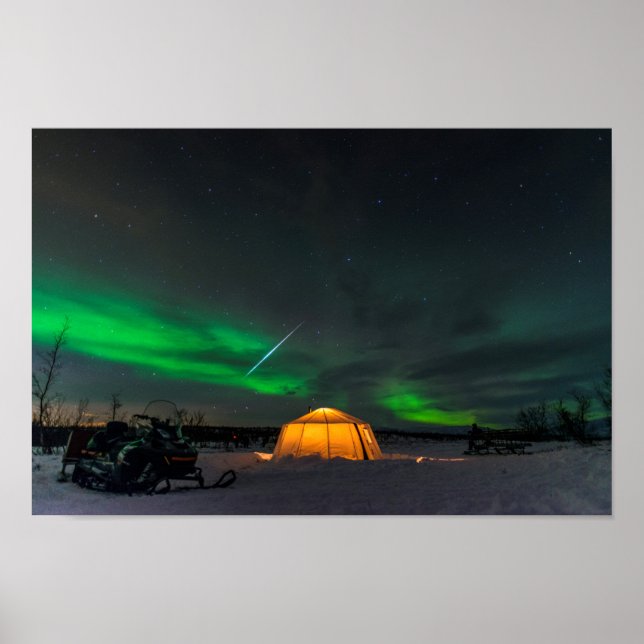 Poster Geminid Meteor e as luzes do Norte na Suecia (Frente)