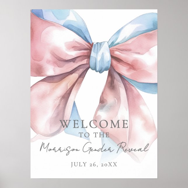Poster Gender Reveal Pink Blue Bow Welcome Sign (Frente)