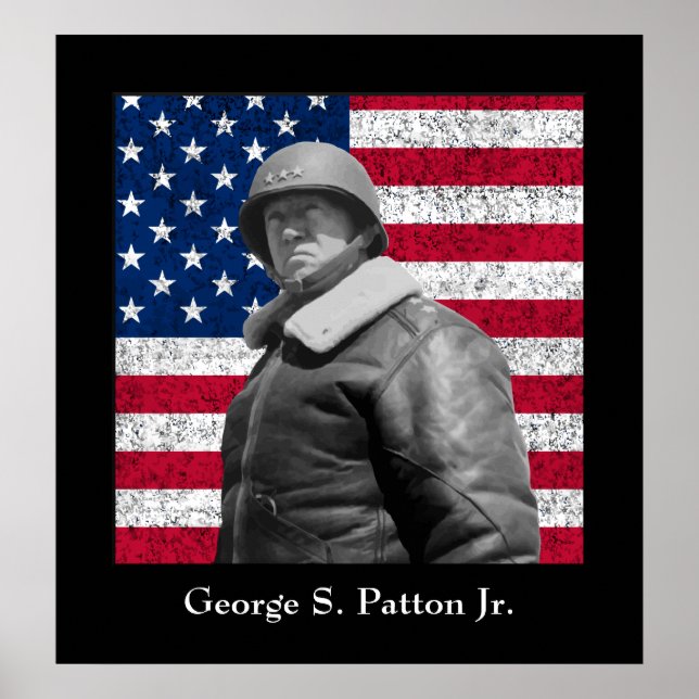 Poster General George S. Patton e a bandeira dos EUA (Frente)