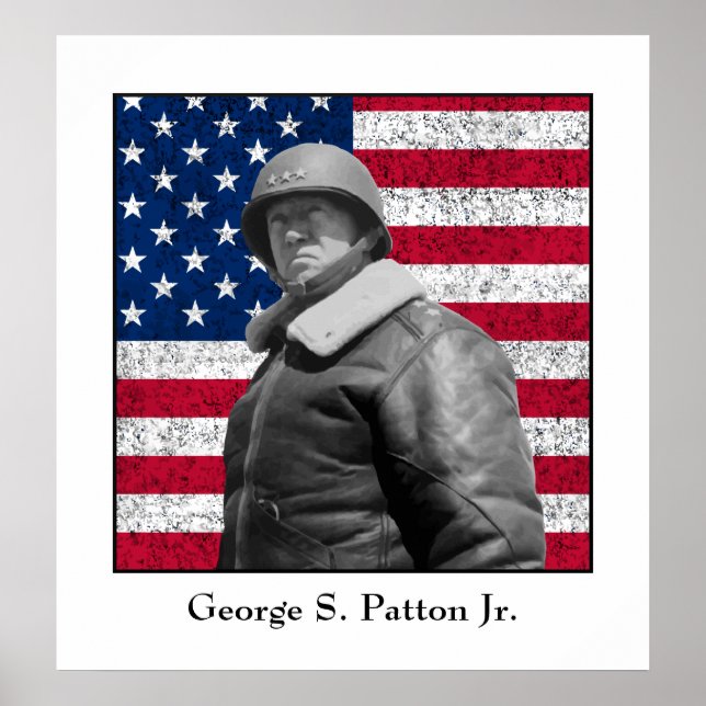 Poster General George S. Patton e a bandeira dos EUA (Frente)