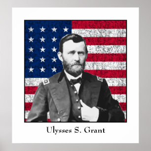 Póster General Grant e a bandeira americana