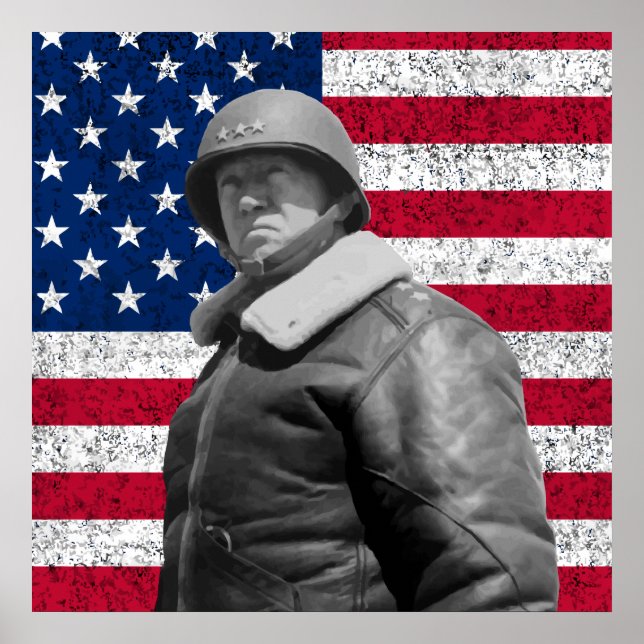 Póster General Patton e a bandeira americana (Frente)