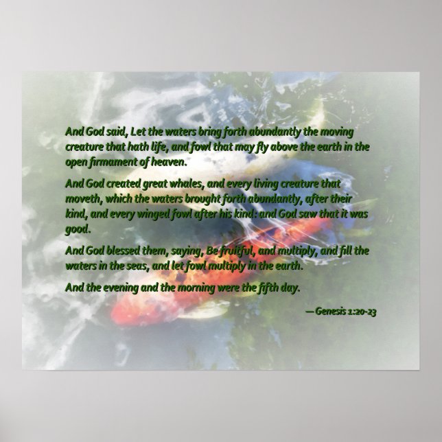 Poster Gênesis 120-23 E Deus disse, Que as águas trouxess (Frente)