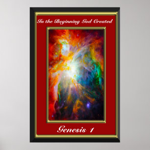 Póster Gênesis 1 No começo Deus criou vermelho
