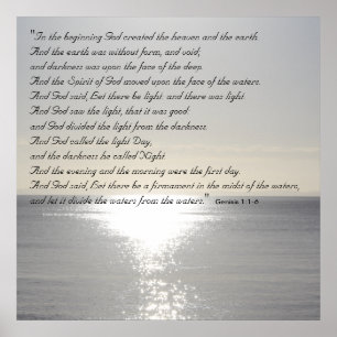 Póster Gênesis Bíblia Citação Cristã Criação do Mar Poste