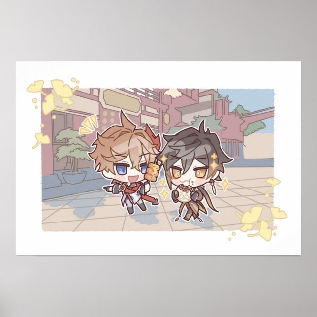Poster Genshin Impact Chibi A Date of Childe and Zhongli (Frente)