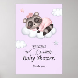 Poster GentBaby Girl Raccoon Chá de fraldas Lilac Bem-vin
