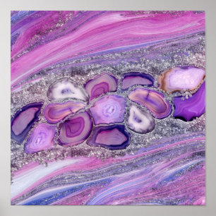Poster Geodes Crystal Flow - Purple e Violet