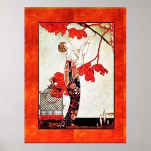 Poster Geoges Barbier Art Deco em Laranja