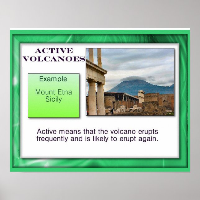 Póster Geografia, Ciência da Terra, Vulcões Ativos (Frente)