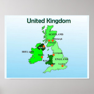 Póster Geografia, Estudos Sociais, Reino Unido, Mapa