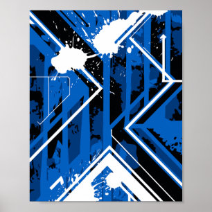 Poster Geometria Azul Dinâmica com Salpicos de Tinta Bran