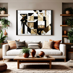 Poster Geometria Cubista Abstrata Moderna Dourada