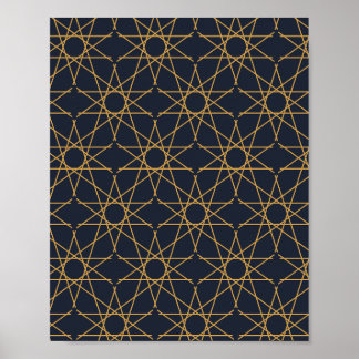 Poster Geometria Estelar Quíntupla em Meia-Noite e Dourad