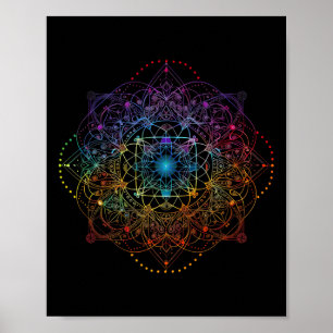 Poster Geometria Sagrada Cubo de Metatron Colorido Espiri