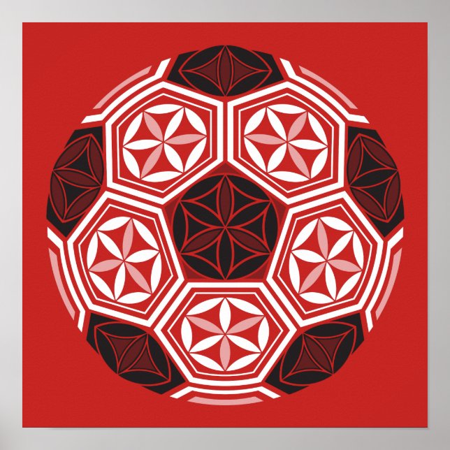 Póster geometria sagrada do futebol vermelho (Frente)