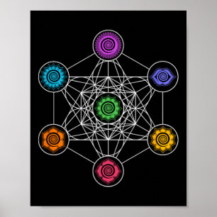 Poster Geometria Sagrada Yoga Cubo de Metatron Arco-íris