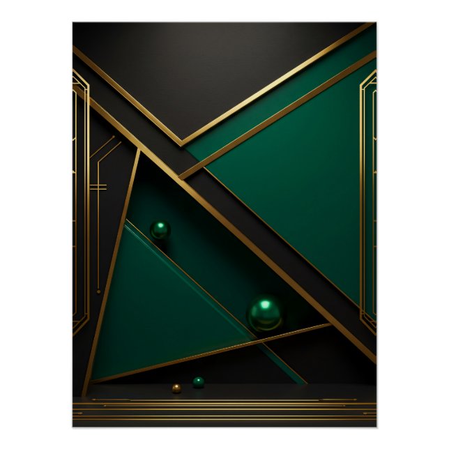 Póster Geometria Verde e Dourada (Frente)