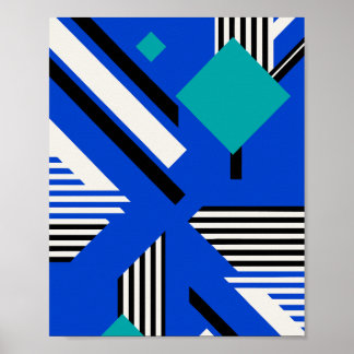 Poster Geometric Art with Diamonds and Striped Lines