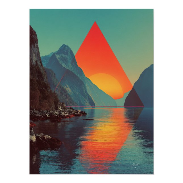 Póster Geometric Fjord Sunset (Frente)