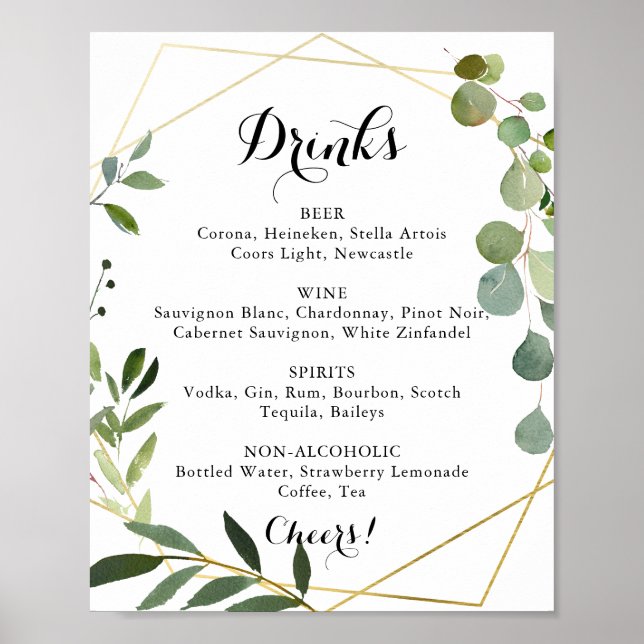 Poster Geometric Gold Tropical Wedding Drinks Menu Sign (Frente)