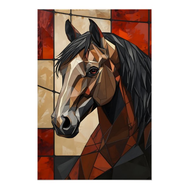 Póster Geometric Horse Wall Art Gift Glossy Poster  (Frente)