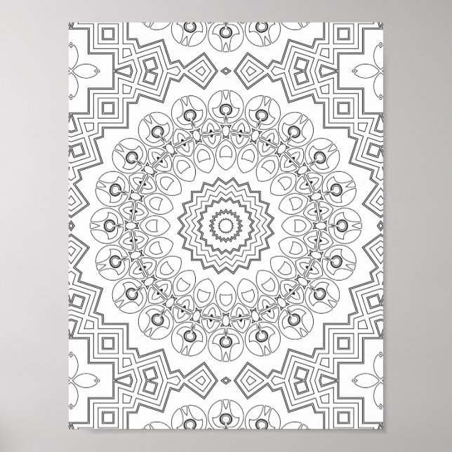 Poster Geometric Petal Ring Coloring Page Artwork Design (Frente)
