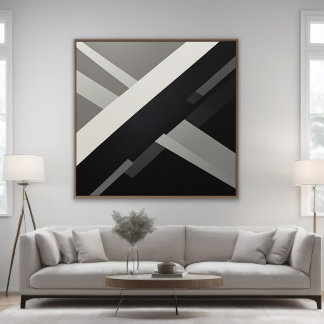 Poster Geométrico Abstrato Preto Branco Cinza