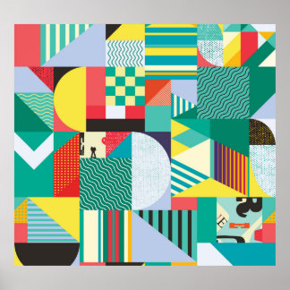 Poster Geométrico Decorativo: Elementos de Padrão Vintage