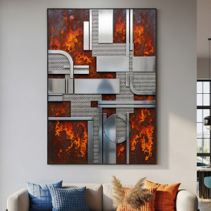 Poster Geométrico Industrial de Metal Enferrujado Steampu