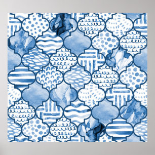 Poster Geométrico marroquino, padrão sem costura de aquar