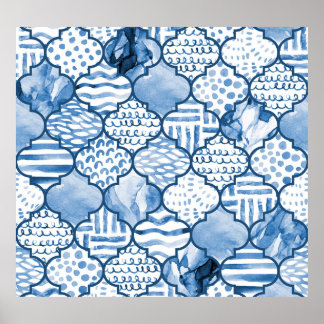 Poster Geométrico marroquino, padrão sem costura de aquar