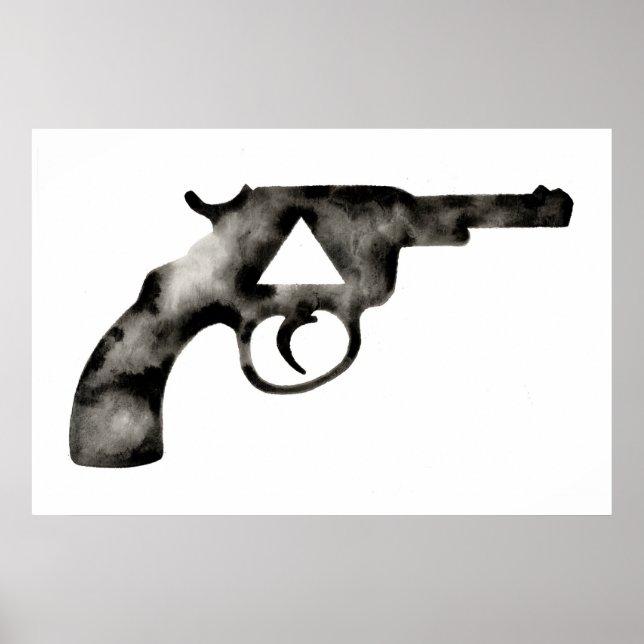 Poster Geométrico. Pistola. Preto e Branco. Mod. Triangul (Frente)
