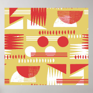 Poster Geométrico Sem Fumaça: Vintage Amarelo-Vermelho.