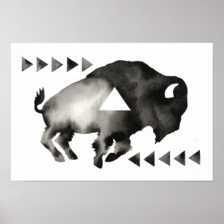 Póster Geométrico Sleepy Buffalo. Mod Art. Preto e Branco